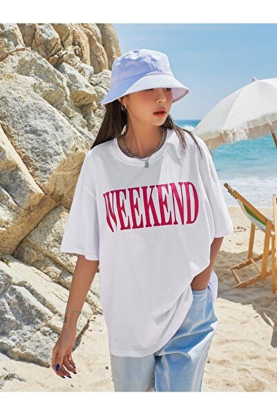 Flood Of Style Femei Alb Weekend cu imprimeu supradimensionat