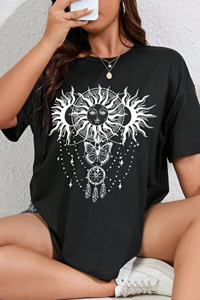 Flood Of Style Γυναικείο Μαύρο Ήλιο Πεταλούδα με τύπωμα oversized