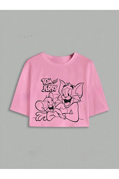 Flood Of Style بلوزة نسائية وردية اللون مطبوعة بتصميم توم وجيري مقاس كبير