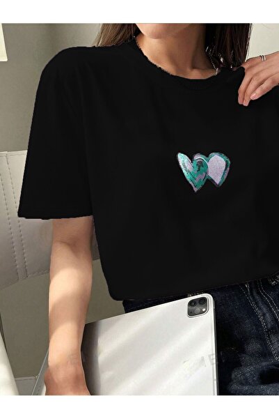 Flood Of Style Γυναικείο Μαύρο Διπλό Καρδιά με τύπωμα oversized