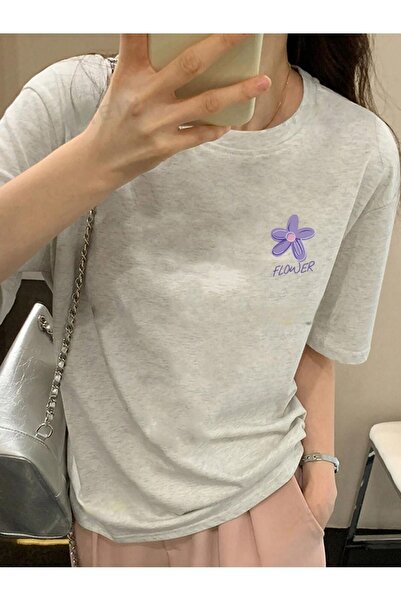 Flood Of Style Flower gri pentru femei cu imprimeu supradimensionat