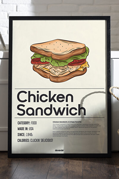 Duvarda Poster cu sandwich cu pui, înrămat în lemn, pictură decorativă de per...