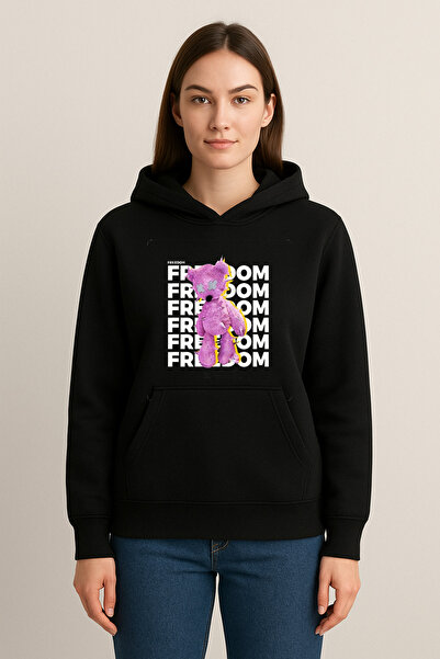 MODA سويت شيرت بقلنسوة مطبوع عليه فريدوم (خيطين)