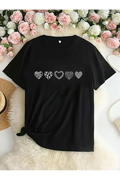 Flood Of Style Ženske crne pet srca Štampano Oversize kroj