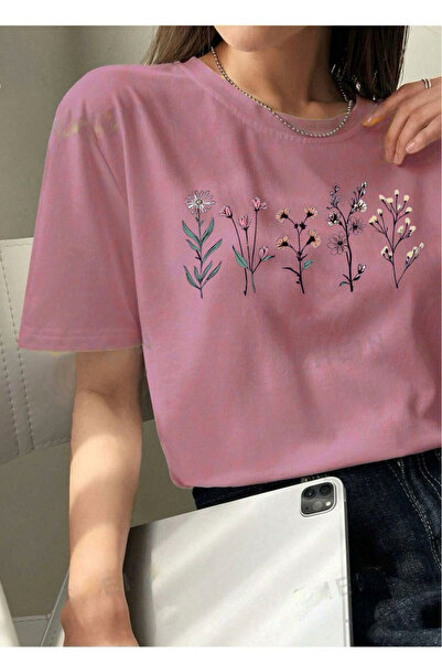 Flood Of Style فستان نسائي وردي كبير الحجم مطبوع عليه حديقة الزهور