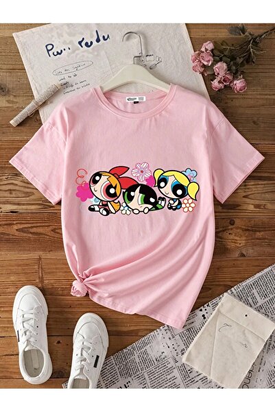 Flood Of Style Γυναικεία ροζ χρώματος Powerpuff Girls με τύπωμα oversized