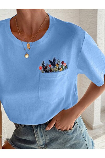 Flood Of Style Γυναικεία τσέπη Baby Blue Floral με τύπωμα oversized