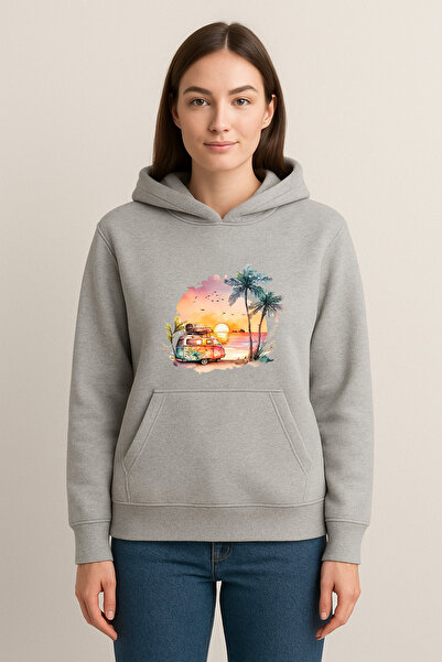 MODA سويت شيرت بقلنسوة مطبوع عليه كارافان (خيطين)