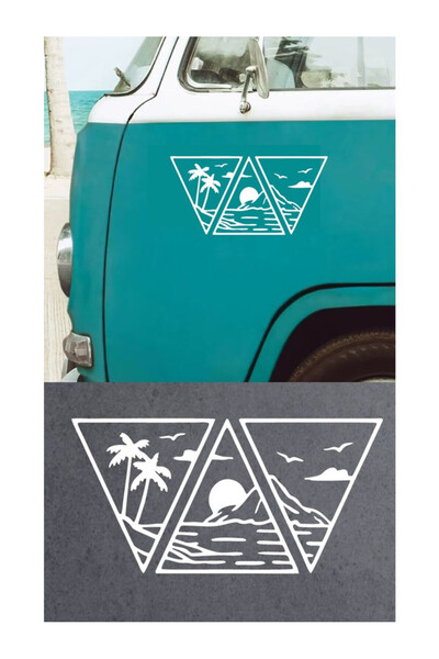 TSC ملصق منظر شمسي لجبال نخيل الساحل، لون أبيض، مقاس 20 سم