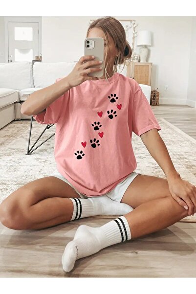 Flood Of Style Γυναικεία ροζ πατιλέτα καρδιά με τύπωμα oversized