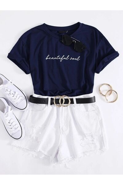 Flood Of Style Γυναικείο Navy Blue Beautiful Soul με τύπωμα oversized