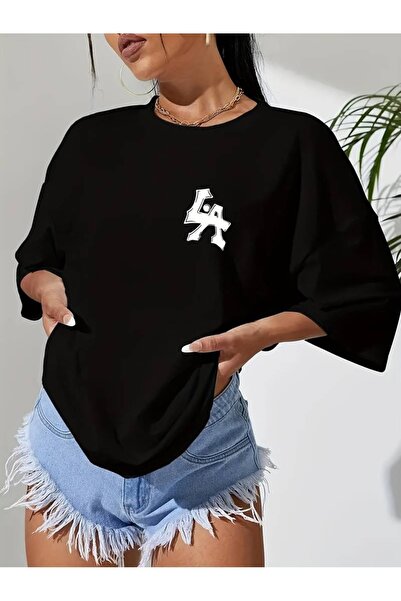 Flood Of Style Γυναικείο μαύρο λογότυπο LA με τύπωμα oversized