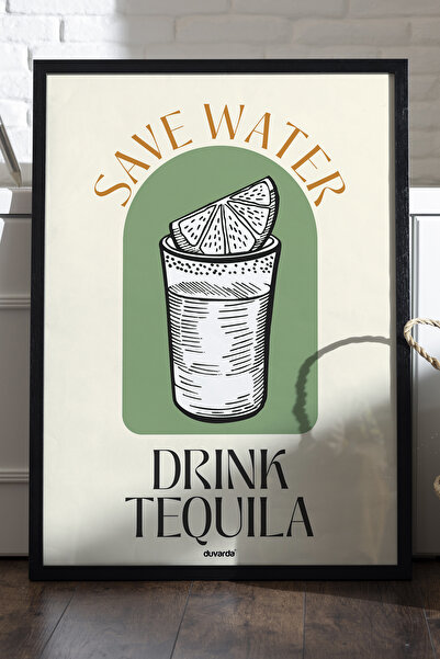 Duvarda Αφίσα με ξύλινο πλαίσιο με σχέδιο  "Drink Tequila ", Διακοσμητικός πί...