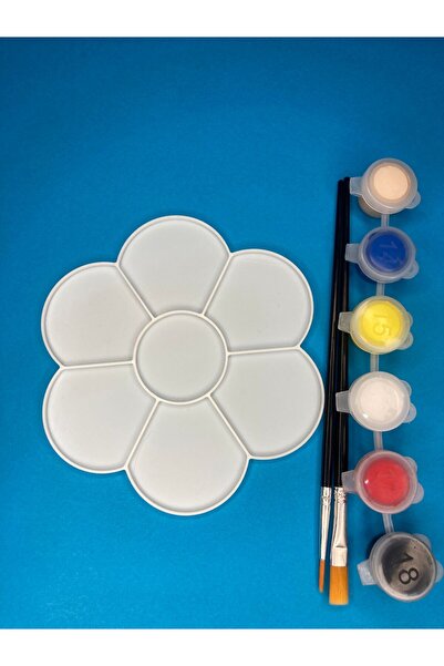 Nobrand Çiçek Desenli Boya Karıştırma Kabı – 12 cm | 6 Renk Boya + 2 Fırça | Hobi & Sanat Seti PLA