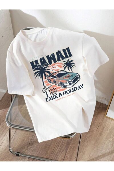 Flood Of Style مقاس كبير مطبوع عليه هاواي باللون الأبيض للجنسين