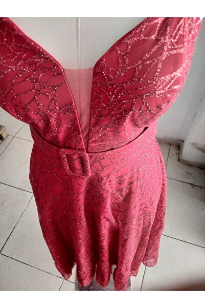 FUNDA Fashion فستان سهرة نسائي متوسط ​​الطول برقبة على شكل حرف V وفضي اللون