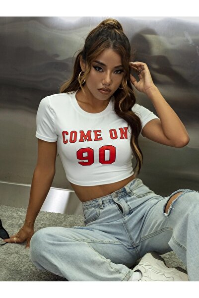 Flood Of Style Γυναικείο λευκό Come On 90 με τύπωμα με λαιμόκοψη με στενή εφα...