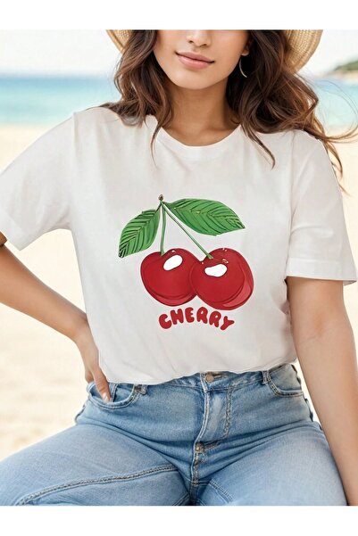 Flood Of Style Γυναικείο Λευκό Cherry με τύπωμα oversized