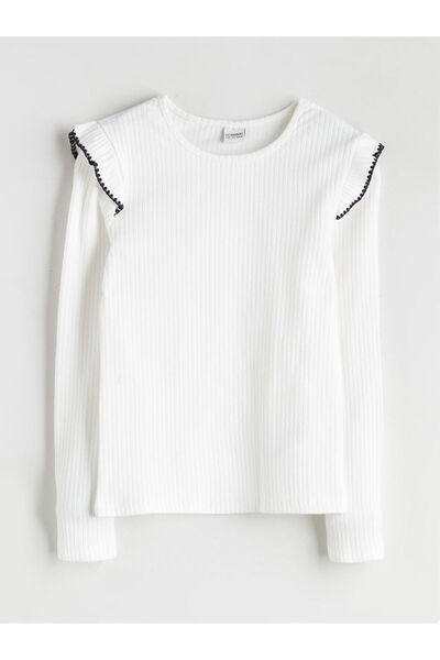 LC Waikiki Λαμπερές επιλογές από το Shining Store | Κοριτσίστικο μπλουζάκι με λεπτομέρεια με βολάν με λαιμόκοψη