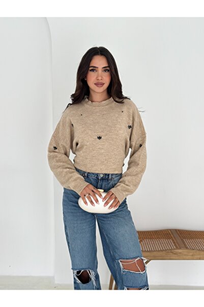 sportiness Плетен пуловер с флорален мотив