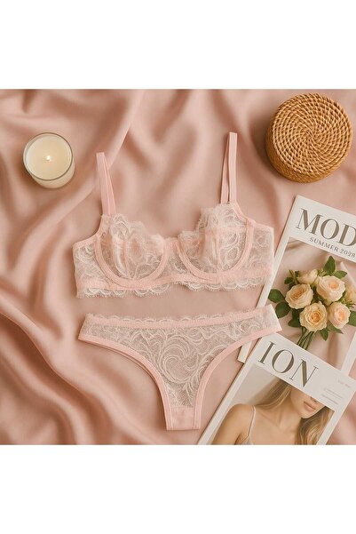İntive Lingerie Soft Pink Bralet Panty Set with Lace Detailing - Stylish and Elegant Design