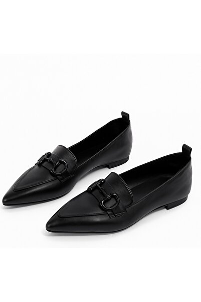 Butik Noble shoes hakiki deri siyah sivri burun babet