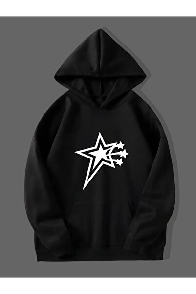 FUFLUNS سويت شيرت بقلنسوة كبير الحجم مطبوع عليه نجمة للجنسين (للنساء والرجال)