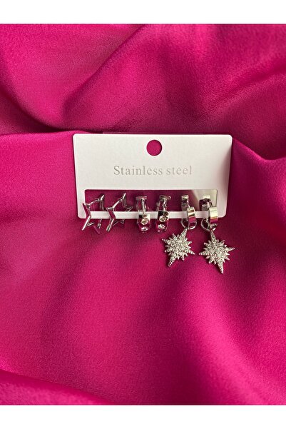 Fashion'S Gümüş Renkli 3 Çift Çoklu Bijuteri Küpe