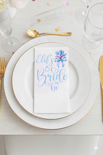 Peçetella Bride To Be Peçetesi Mavi İsme Özel Baskılı 20'li 33x33