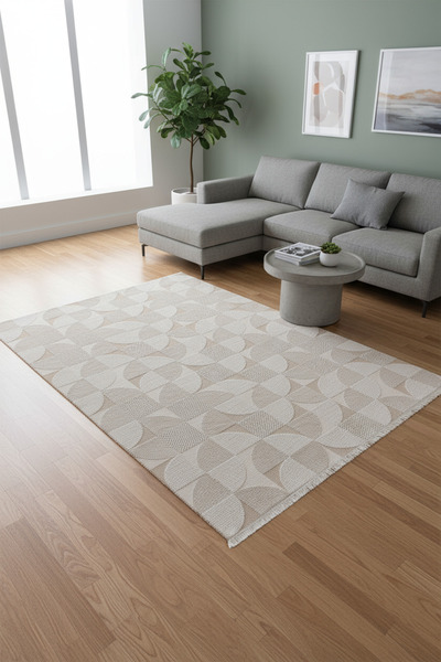 Halı Sepeti Enti Nita 1209 Bej Hav Toz Vermez Kolay Temizlenen Salon Halısı Y...