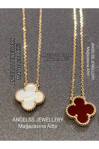 ANGELSS JEWELLERY قلادة من الذهب الأبيض والأحمر على شكل برسيم مزدوجة من فان كليف (مجموعة من قطعتين من قلادة البرسيم باللون الأحمر والأبيض من الذهب)