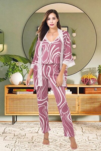 Viselya Λευκό Σετ Πιτζάμες Δαντέλα τεμαχίων Με σχέδιο 3 τεμαχίων