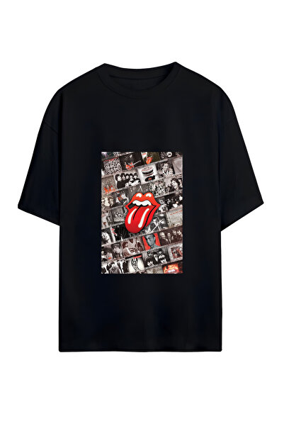 GraffTee تي شيرت قطني كبير الحجم للجنسين من رولينج ستونز