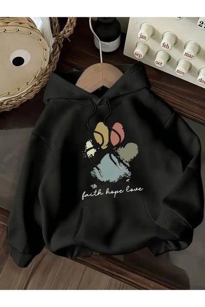 FUFLUNS سويت شيرت بقلنسوة كبير الحجم مطبوع عليه نقشة مخالب للجنسين (للنساء وا...