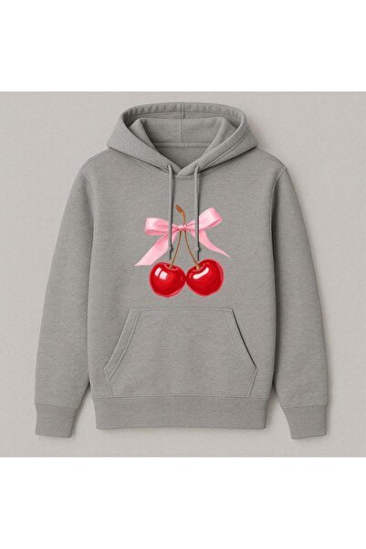 Elvino Ribbon Cherry Printed Women'S/Men's Unisex Oversize Hooded 3-Thread Sweatshirt