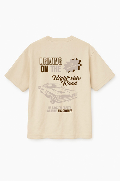 Altair Tr Oversize Beige Unisex Classic Car Printed T-Shirt