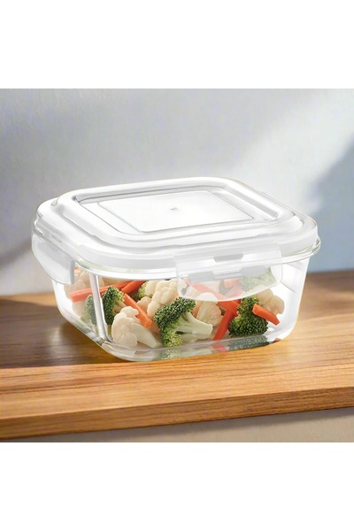 Borosil Square Glass Food Storage Container with Airtight Locking Lid, Microwave & Dishwasher Safe -520ml