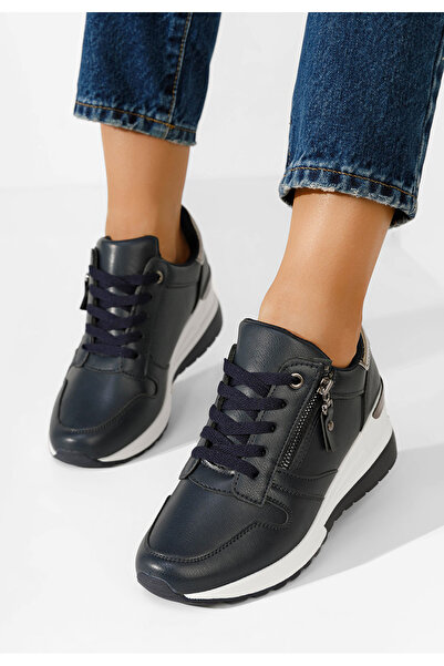 B T Shoes Tmavě modré dámské tenisky na klínku Rafina