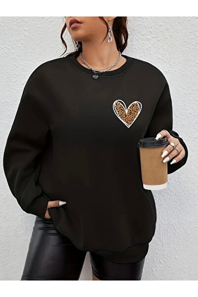 FUFLUNS سويت شيرت برقبة دائرية للجنسين مطبوع عليه قلب الفهد مقاس كبير للنساء/...