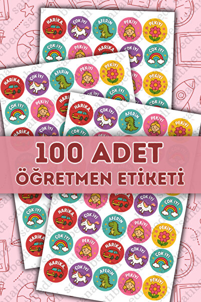 sanatıbedi 100 Adet Öğretmen Etiketi - Okul için öğrenci karne ödev motivasyon sticker 3x3 cm
