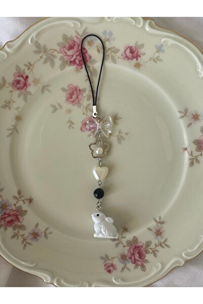 bettymettys Siyah İpli Beyaz Tatlı Tavşan Fairycore Coquette Kamera Charmı Ça...