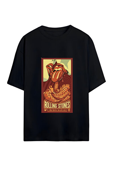 GraffTee تي شيرت قطني كبير الحجم للجنسين من رولينج ستونز