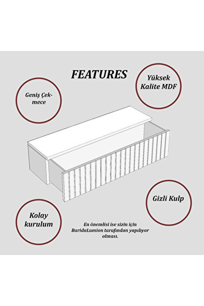 Barida Sanat Konsol Tek Büyük Çekmeceli | Dresuar | Duvara Monte MDF Ahşap Raf | Makyaj Masası 90cm