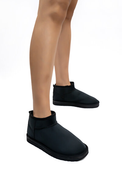 XWOH Kadın Siyah Süet Bot Ultra Mini İçi Kürklü Kışlık Taban Kısa Topuklu Bot