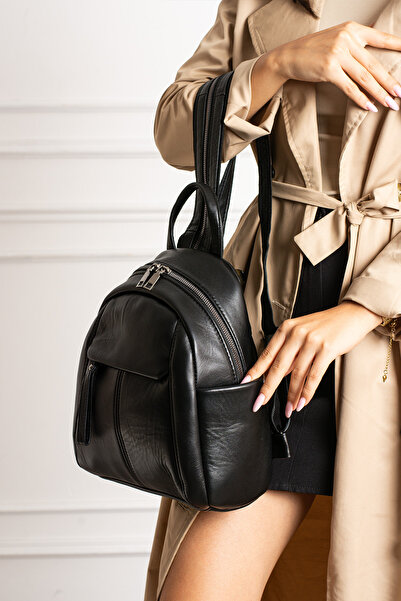 By EDUU Yumuta Model Black Genuine Leather Women's Backpack