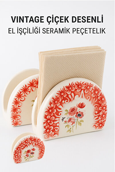 Pratik Vintage Tarz Çiçekli El Yapımı ithal Masa üstü Mutfak peçetelik dekoratif