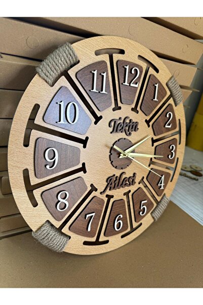 SHELİFE Kişiye Özel isimli Ahşap Dekoratif Halatlı Duvar Saati