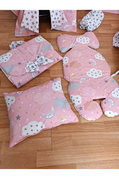 SARIYILDIZ BABYNEST Pembe Bulutlu Kare Yataklı 10 Parça Babynest Seti