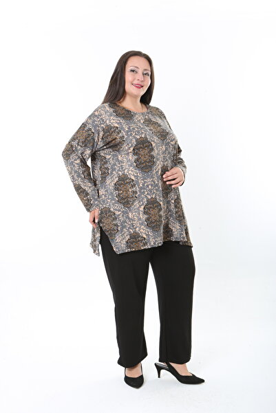 XL Modam Women's Wool Viscose Lycra Fabric Patterned Large Size Tunic