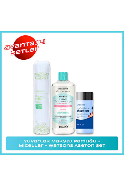 Watsons , Aseton + Micellar + Yuvarlak Makyaj Pamuğu, Seti